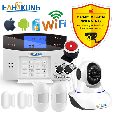 Sistema de alarma antirrobo para el hogar Wifi GSM, 433MHz, Detector de alarma, compatible con línea telefónica, PSTN y tarjeta SIM, intercomunicador de voz, relé de aplicación Wifi ► Foto 1/6