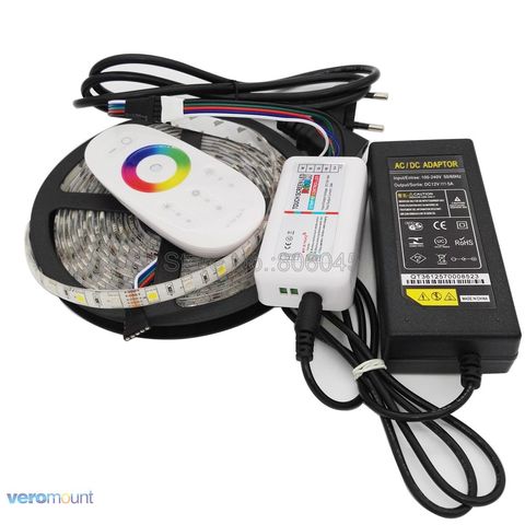 Tira de LED RGBWW, 5m, 12V, 5050 RGBW, IP20, IP65, juego de rayas resistentes al agua IP67 + mando a distancia RGBW de 2,4G + juego de adaptador de corriente DC12V 5A ► Foto 1/5