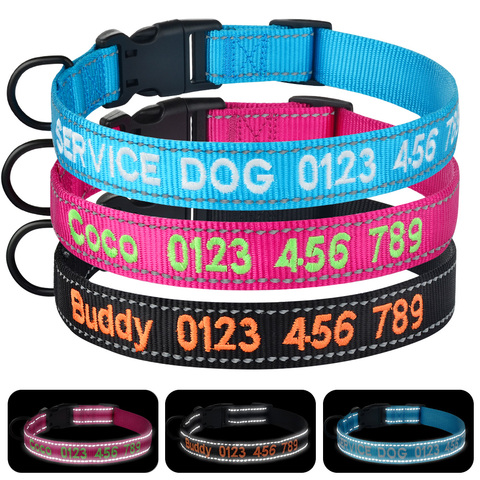 Collar para perro personalizado bordado, reflectante ajustable, de nailon, con nombre para cachorro ► Foto 1/6