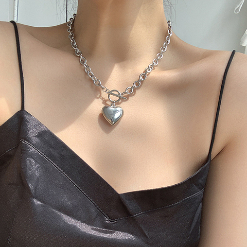 Collar Punk de acero inoxidable para mujer y hombre, cadena larga y gruesa, colgante de corazón de palanca, Gargantilla gótica, joyería para el cuello 2022 ► Foto 1/6