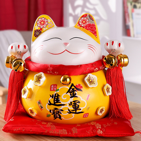 Hucha de cerámica Maneki Neko de 4/6 pulgadas, decoración creativa para el hogar, adornos de porcelana, regalos de empresa, artesanías de la suerte, regalos de gato de la suerte ► Foto 1/6