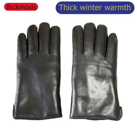 Guantes de piel calientes gruesos para hombre, forro de piel de oveja negra, esquiladora, para exteriores, a prueba de viento, cuero de oveja ► Foto 1/6