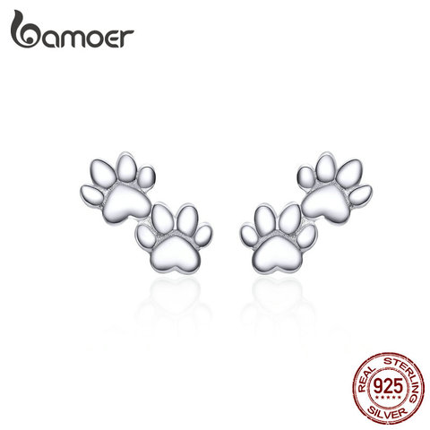Bamoer-pendientes de plata de ley 925 con forma de pata de perro para mujer, aretes plateados felinos con huella de Mascota, accesorios de joyería SCE718 ► Foto 1/6