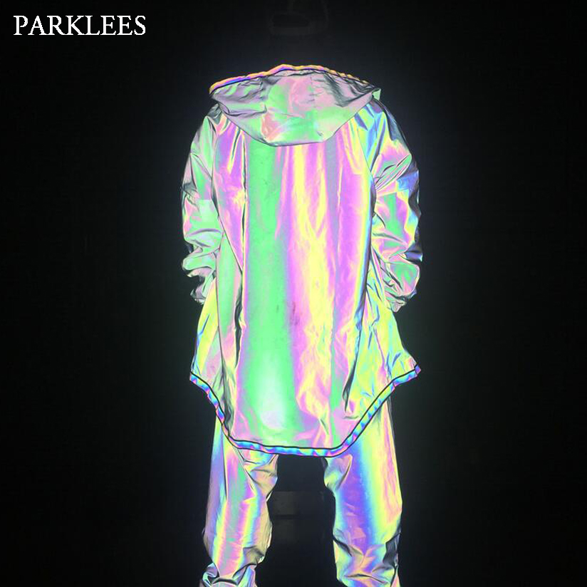 Chaqueta reflectante impermeable para hombre, abrigos holgados con capucha  de hip-hop, talla grande 4XL, para primavera y otoño 