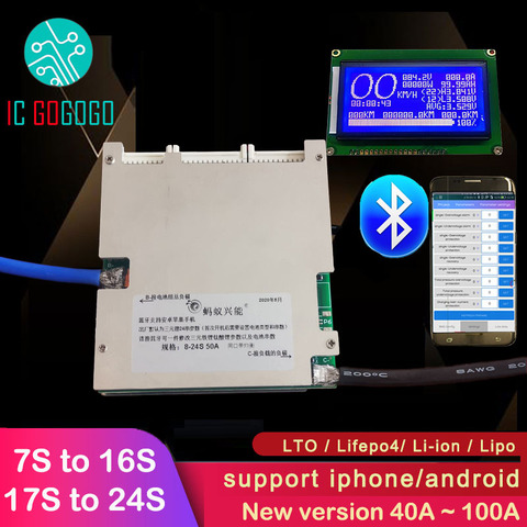 7S 7 a 16S 17 a 24S Ant BMS Placa de protección de batería de litio V 72V Li-Ion 60V Lifepo4 50A 100A 8S 13S 14S 20S LCD Bluetooth inteligente ► Foto 1/4