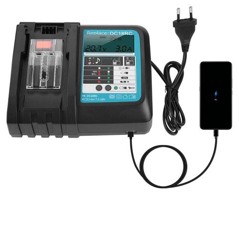 Cargador de batería de iones de litio DC18RC, corriente de carga 3A para Makita 14,4 V 18V BL1830 Bl1430 DC18RC DC18RA, herramienta eléctrica + Puerto USB ► Foto 1/6