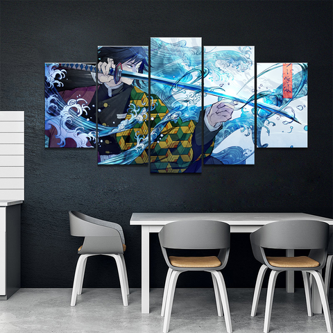 Pintura artística de pared para decoración del hogar, 5 paneles, imagen de Anime japonés HD, póster de Kamado, Tanjiro, Demon Slayer, lienzo artístico de Anime ► Foto 1/6