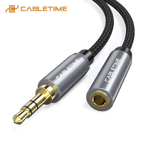 CABLETIME Jack de 3,5mm de auriculares adiestra Grey de Cable de Audio Aux Cable de extensión Cable M/F para el Xiaomi Huawei P20 amplificador C104 ► Foto 1/6