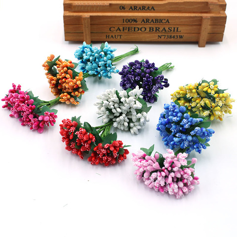 Estambres de flores artificiales hechas a mano, guirnalda de bricolaje decoración de boda barata, caja de regalo de costura, álbum de recortes, flor falsa/Crist, 12 Uds. ► Foto 1/6