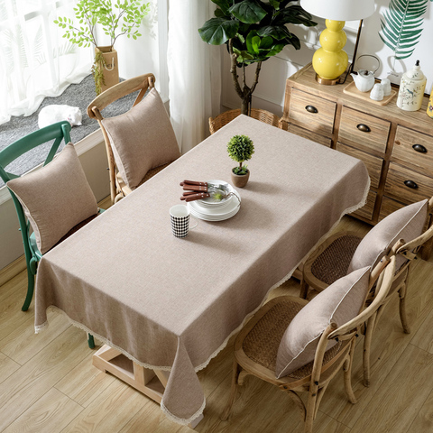 Mantel de tela de bambú grueso, cubierta de mesa de comedor duradera sólida con encaje, decoración del hogar para sala de estar ► Foto 1/6