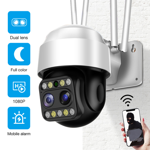 Cámara de seguridad inalámbrica para exteriores lente Dual de 1080P, domo de velocidad PTZ, Wifi externa, cámara de vídeo de calle, IP CCTV, P2P, alerta de movimiento IP66 ► Foto 1/6