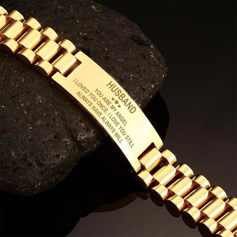 Reloj de pulsera Vnox con ID grabado en acero inoxidable negro para hombre, diseño de enlace, 20cm de longitud, regalo único y significativo Multicolor para marido ► Foto 1/6