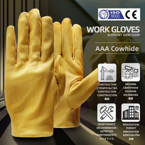 QIANGLEAF-guantes de seguridad para conductores de trabajo, para jardinería, trabajo doméstico, cuero de vaca, 130NP, color amarillo, nuevo ► Foto 1/6