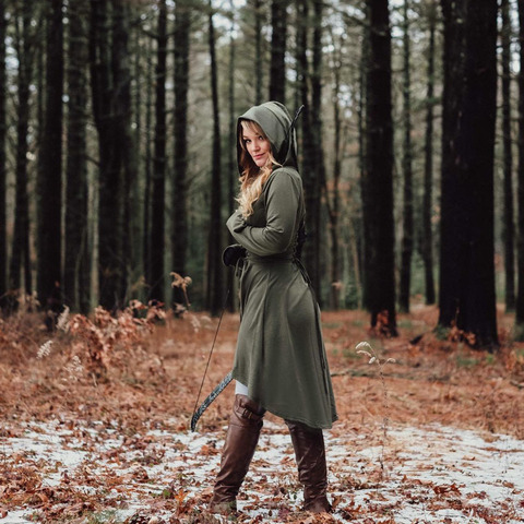 Disfraces de Archer renacentista para mujer, bata con capucha, Jersey Vintage con cordones, vestido largo con capucha, capa para fiesta de Halloween LARP ► Foto 1/6