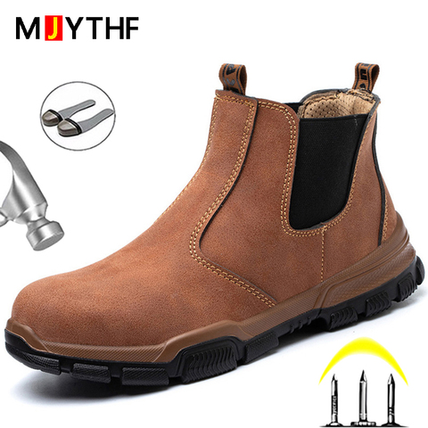 Zapatos de seguridad para hombre, botas de trabajo con punta de acero, impermeables, de cuero, para invierno ► Foto 1/6