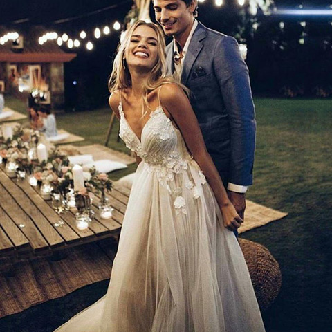 LORIE Boho boda Vestido 2022 apliques con flores de tul Sexy sin respaldo playa novia vestido boda Vestido envío gratis ► Foto 1/5