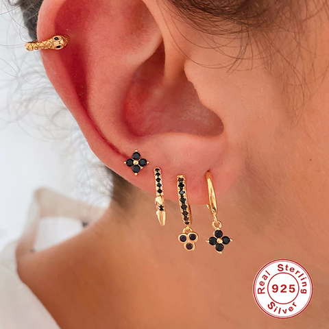 CANNER-Pendientes tipo botón de plata fina para Mujer, personalidad de joyería con hoja de loto, aretes de diamante de circonita, 925 ► Foto 1/6