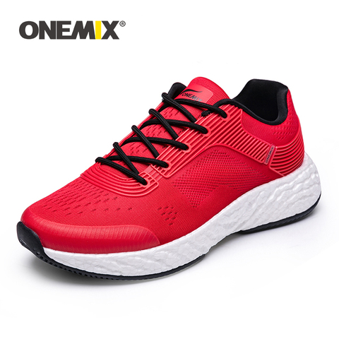 ONEMIX-zapatos informales para correr para hombre y mujer, zapatillas cómodas para correr al aire libre, para caminar, a la moda de color rojo ► Foto 1/6