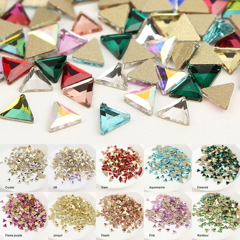 Diamantes de imitación triangulares para decoración de uñas, piedras de cristal de lujo para decoración 3D para uñas DIY, 12 colores, 3mm, 30 Uds./100 Uds. ► Foto 1/6