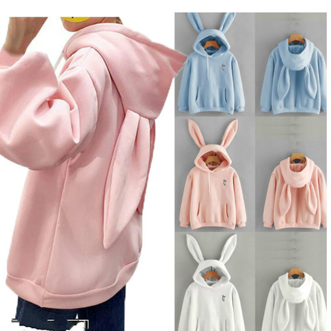 Sudadera con capucha con estampado de conejito para mujer, Top informal de manga larga, jersey con orejas de talla grande, gran oferta ► Foto 1/6