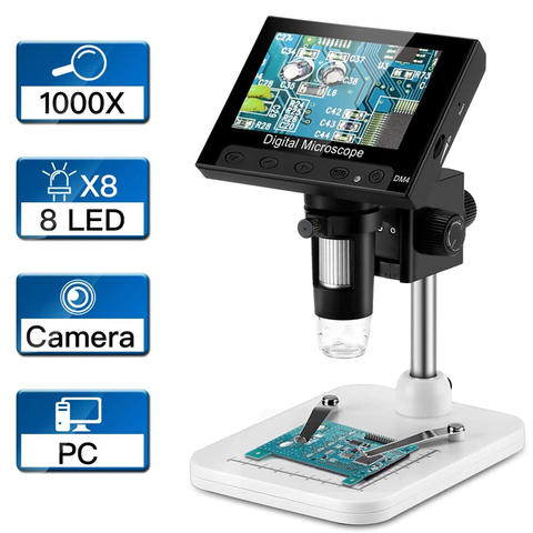 Microscopio electrónico Digital USB con pantalla LCD de 4,3 pulgadas, endoscopio con grabación de 1000X, 2 megapíxeles, con soporte de 8 LED para soldadura de reparación ► Foto 1/6