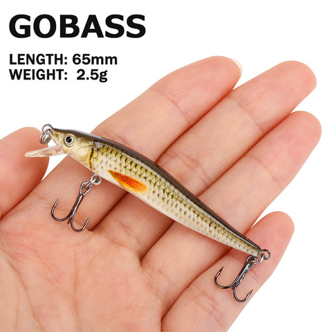 GOBASS-Mini señuelo de pesca JerkBait para lubina, cebos artificiales de 65mm, 2,4g, aparejo de pesca de Lucio, señuelos de mimbre Wobbler Swimbait ► Foto 1/6