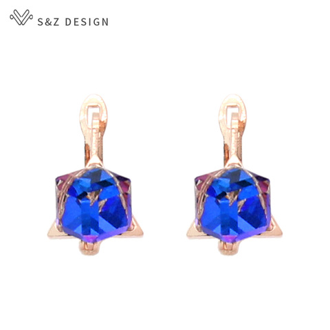 S & Z-pendientes colgantes de cristal con forma de cubo cuadrado para mujer, joyería de boda, pendientes preciosos, antialergias, 2022 ► Foto 1/6