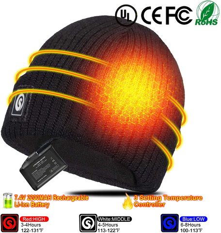 Sombrero calefactable con batería para el invierno, gorro calefactable con batería, eléctrico, recargable, cálido, Polar, pasamontañas ► Foto 1/5