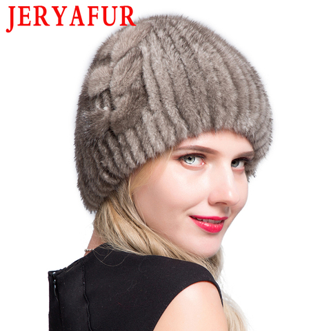 JERYAFUR-gorros de esquí para mujer de mediana edad, suéteres tejidos de piel de visón, nueva moda, viajar en Europa y América ► Foto 1/6