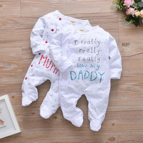 Mameluco para bebé niña recién nacido, mono de algodón con letras I revely Love My Daddy/Mummy de manga larga, ropa infantil, trajes de pijama ► Foto 1/6