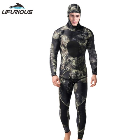 LIFURIOUS profesional 3mm traje de neopreno para nadar de los hombres traje de buceo de dos prendas de buceo traje de Snorkel de la pesca submarina surf mono equipo ► Foto 1/6