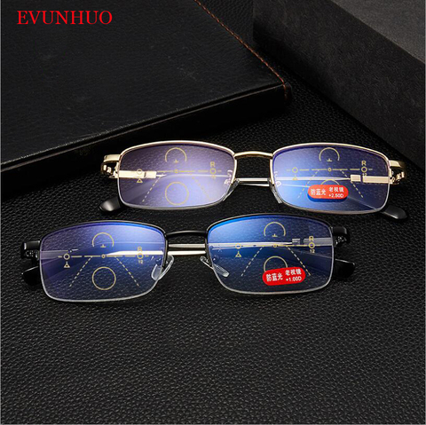 EVUNHUO-gafas de lectura graduadas para hombre, anteojos multifocales progresivos de titanio, con luz azul y memoria, gafas graduadas de medio marco ► Foto 1/6