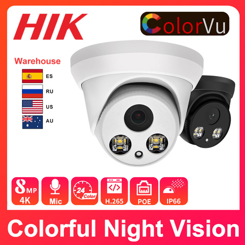 Hikvision-cámara domo PoE de 8MP, Compatible con cámara IP, 24 horas de visión nocturna a todo Color, 5MP, CCTV, seguridad, 2MP, ONVIF, Plug & Play, Hikvision ► Foto 1/6