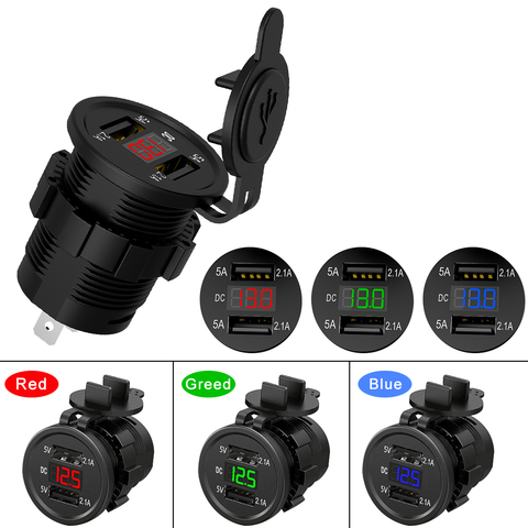 Encendedor de cigarrillos para coche y motocicleta, Cargador USB Dual de 12V-24V, toma de corriente LED para coche, barco, encendedor de motocicleta ► Foto 1/6