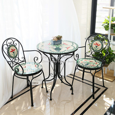 Mesa y silla plegable para exterior Retro de arte del hierro Rural americano de 60cm, mesa de patio exterior, mesa y silla de jardín balcón ► Foto 1/6