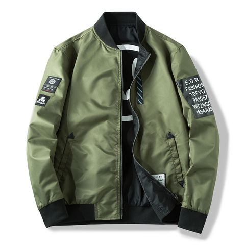 Chaqueta de bombardero para hombre, chaqueta cortavientos informal para hombre, chaqueta de piloto con parches verdes, abrigo fino para hombre, prendas de vestir, ZA267 ► Foto 1/6