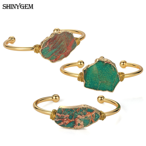 ShinyGem Estilo Vintage naturales irregulares Gran Piedra jaspes brazalete conector encanto textura de oro brazalete abierto pulsera para las mujeres ► Foto 1/6