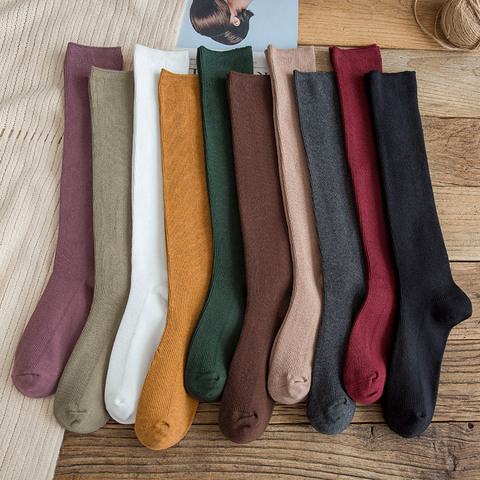 Calcetines largos de algodón para mujer, calcetín de color liso, informal, para otoño e invierno, 10 colores, Harajuku para mujer ► Foto 1/6