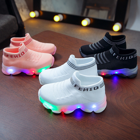 Zapatillas de deporte para niños y niñas, calcetines luminosos Led de malla con letras, deportivas para correr, calzado Infantil ► Foto 1/1