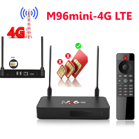 M96-4G LTE 2GB ram caja de smart tv de android 2G16G apoyo 4G tarjeta sim android 7,1 a 2,4G/5G dual WIFI H.265 control remoto de Google TV caja de medios ► Foto 1/6