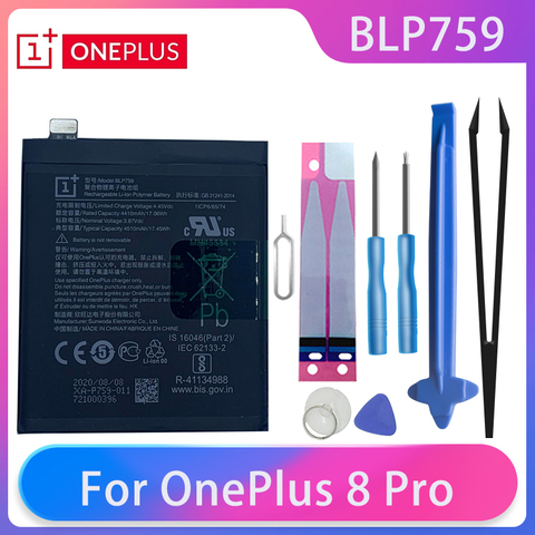 Oneplus-Batería de teléfono OnePlus 8 Pro One Plus 8pro, Original, BLP759, 4510mAh, alta capacidad, baterías de teléfonos móviles, herramientas gratuitas, AKKU ► Foto 1/4