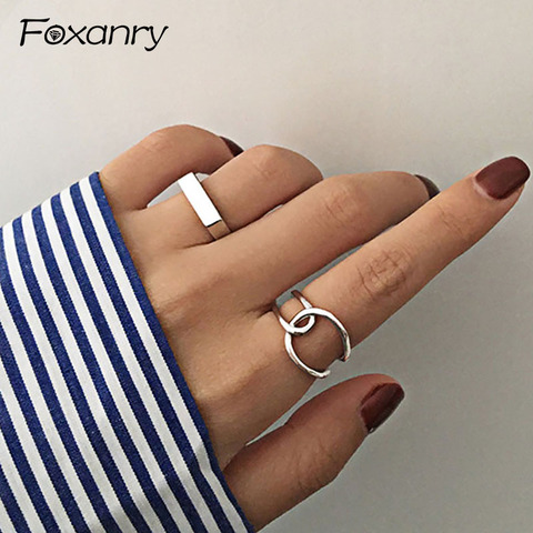 Foxanry-anillo minimalista de Plata de Ley 925 para mujer y niña, joyería de plata tailandesa, joyería hecha a mano con hilo cruzado ► Foto 1/6