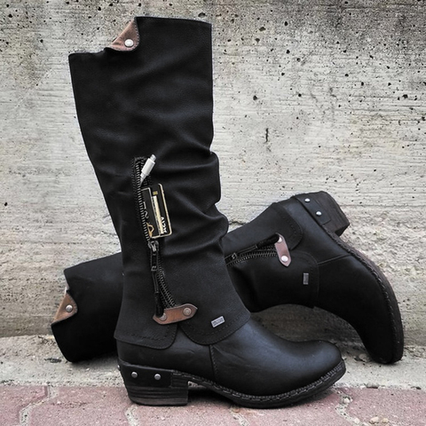 Botas occidentales de media pantorrilla para mujer, botas por encima de la rodilla de Botas Largas, zapatos de invierno con cremallera, botas de nieve estilo Punk de cuero, color negro, 2022 ► Foto 1/6