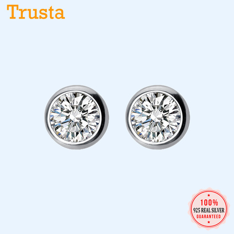 Pendientes Trustdavis de plata esterlina 925, deslumbrantes, redondos de zirconia cúbica de 4mm, 5mm, 6mm, para mujeres, niñas, niños, Plata de Ley 925, regalo de joyería DT55 ► Foto 1/6