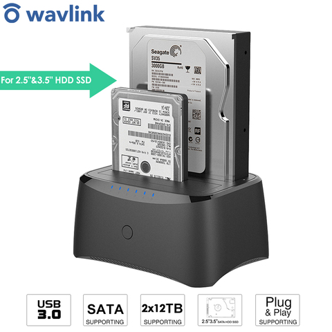 Wavlink Dual Bay USB3.0 caja de disco duro externo SATA HDD estación de acoplamiento para 2,5/3,5 