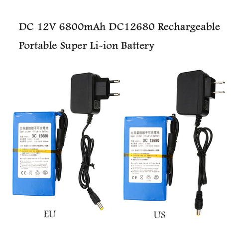 Batería de iones de litio portátil, Super recargable, de alta calidad, cc 12V 6800mAh DC12680 con enchufe de EE. UU./UE ► Foto 1/6