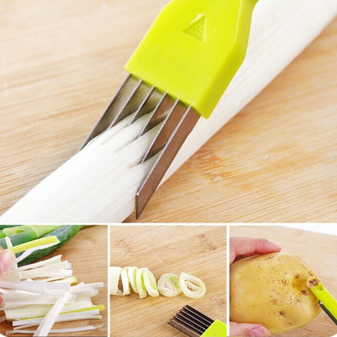 Accesorios de cocina multifunción 2 en 1, cuchillo para pelar cebolla, perforación agujeros, corte mágico, herramienta peladora de frutas y verduras ► Foto 1/2