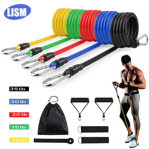 LISM 11 Uds de bandas de resistencia de Crossfit ejercicio de entrenamiento de Yoga tubos cuerda de goma expansor elástico bandas elásticas para Fitness con bolsa ► Foto 1/6