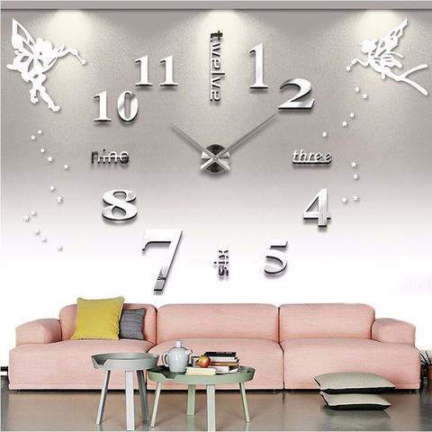 Reloj de pared grande de acrílico, autoadhesivo, 3D, Digital, adhesivo de Ángel, letras en inglés, decoración del hogar ► Foto 1/6