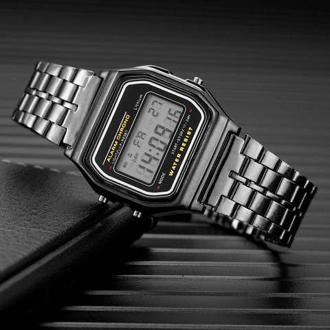 Reloj Digital de lujo para Hombre, pulsera de eslabones de acero inoxidable, de negocios, electrónico, a la moda ► Foto 1/6